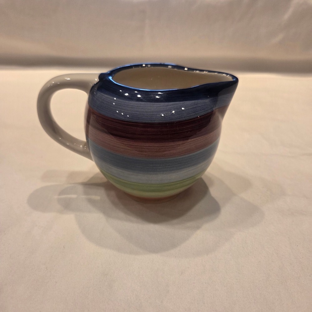Colormate Rotunda Hand Painted Ceramic Creamer Pitcher Striped Multi-Color Small